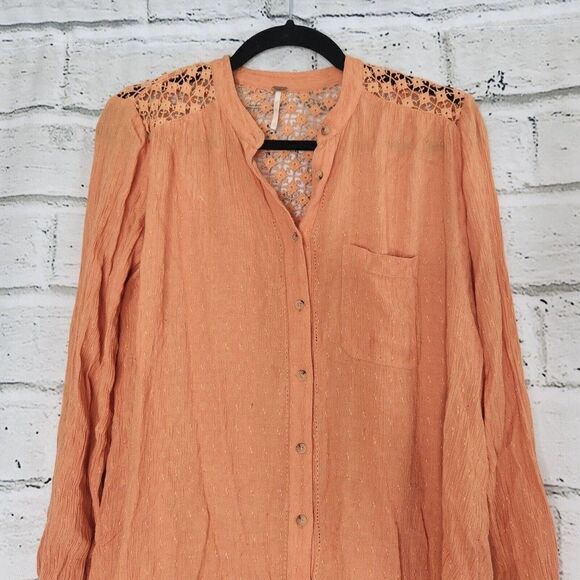 Free People The Best Blouse Women's Long-Sleeved Orange Button-Up Blouse XS - Picture 5 of 12
